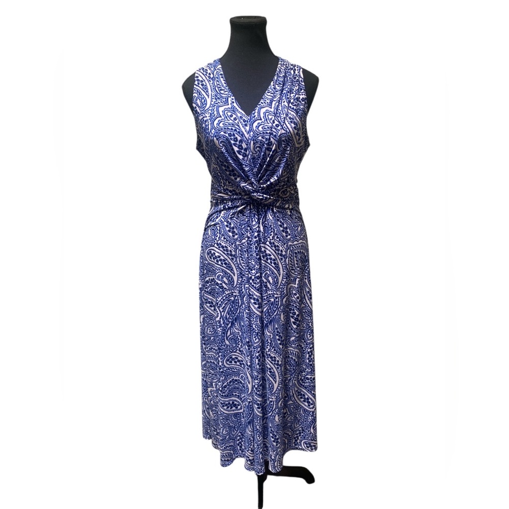 Tommy Hilfiger Blue and White Paisley Midi Dress GUC 12